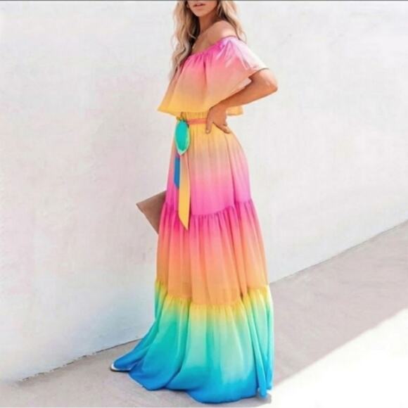 NWT Strapless Rainbow 2XL Summer Maxi Dress - Picture 8 of 14